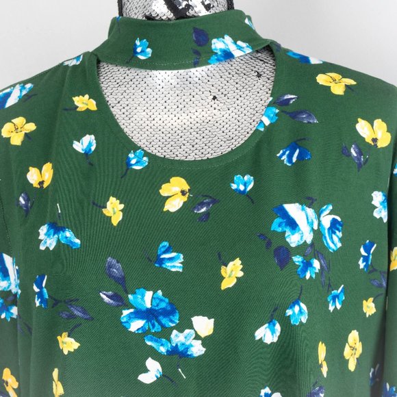 NWT Isaac Mizrahi  Floral Choker-Cutout Top - Large - Picture 2 of 4